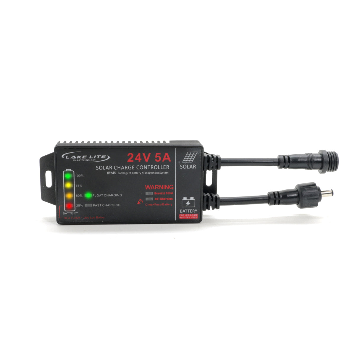 Solar charge controller with LED indicators on a white background