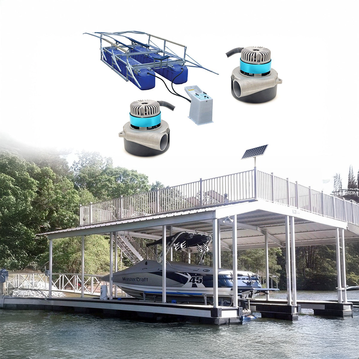 2M DC Boat Lift Blower Motor System + 40w-24v Boat Lift Solar Charging Kit (1-lift)