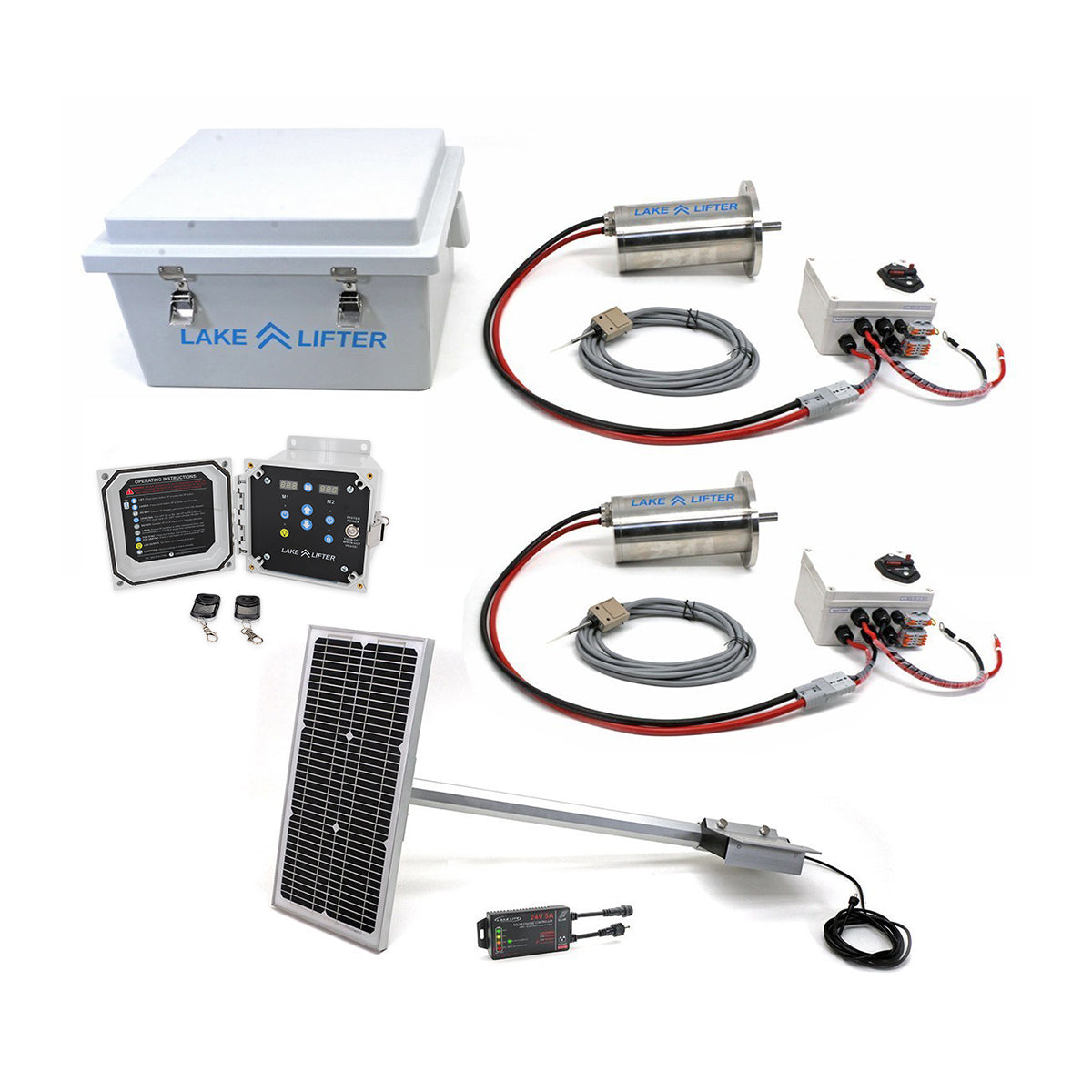2 DC Boat Hoist Motor Shared System (Stainless Steel Motor) + Solar Charging Kit