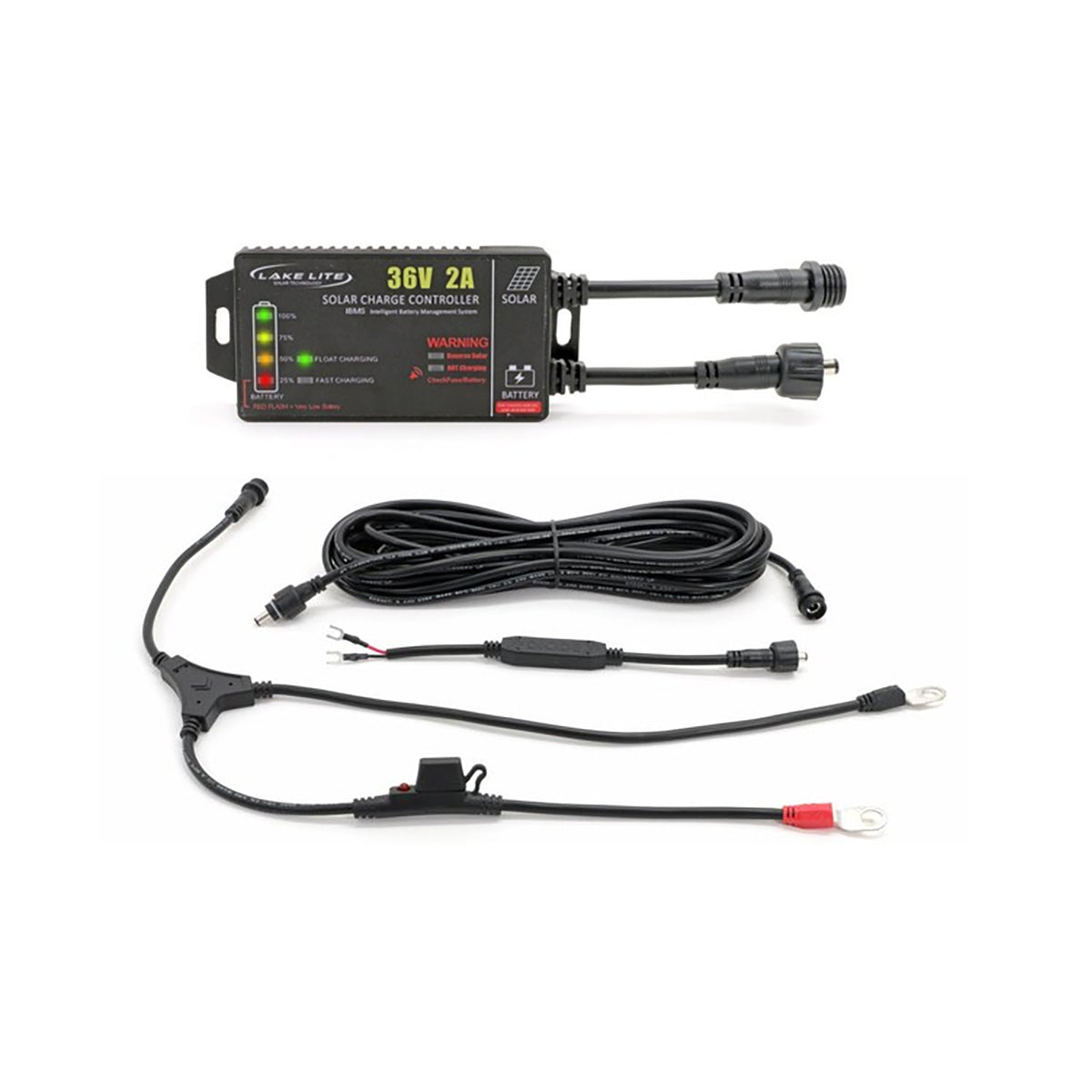 Solar charge controller with cables on a white background