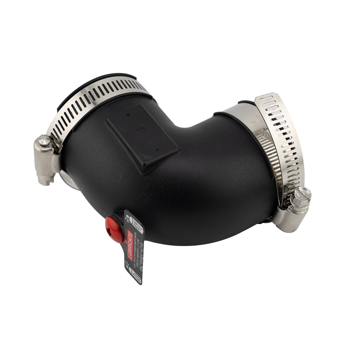 Black and silver mechanical component on a white background