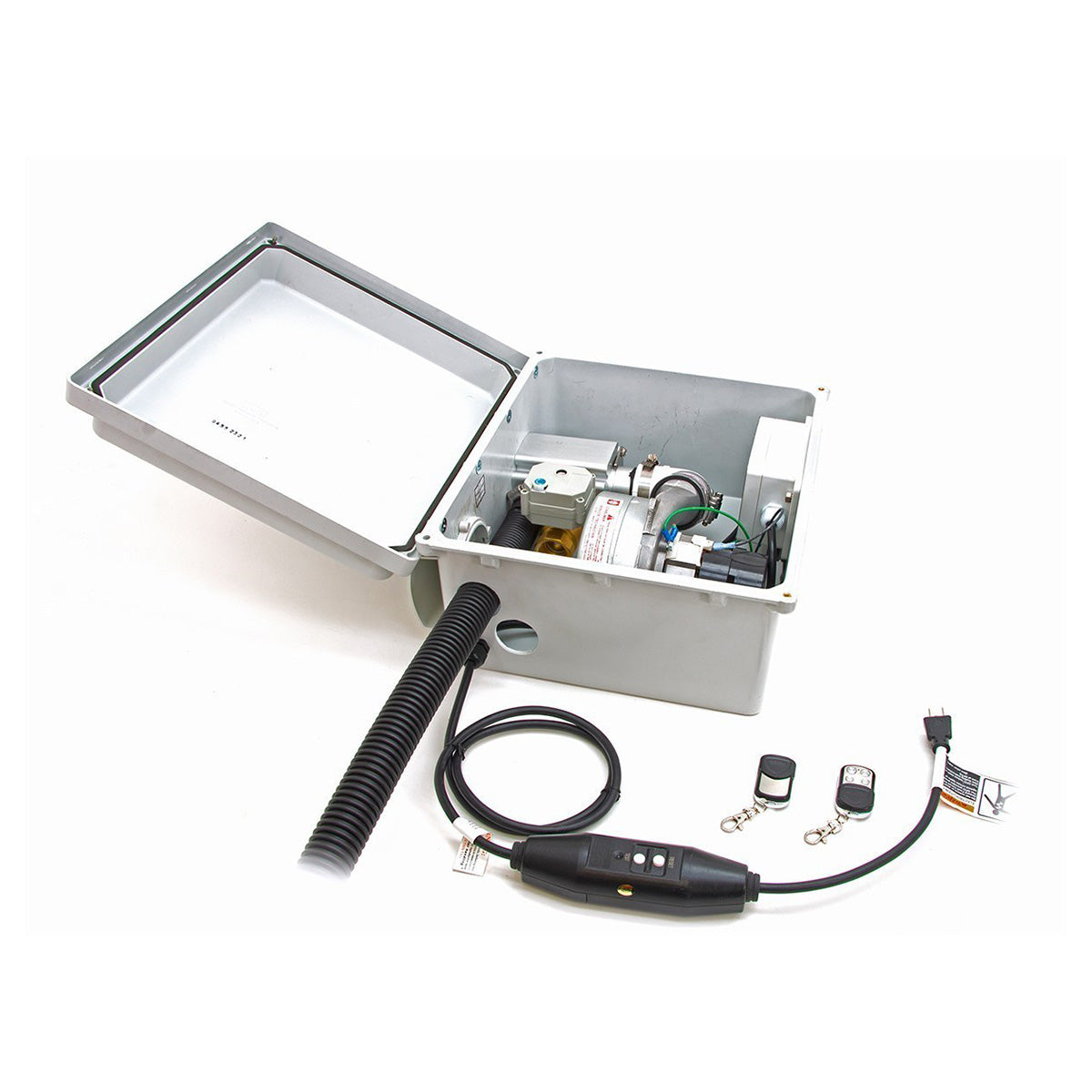 Electrical box with components on a white background