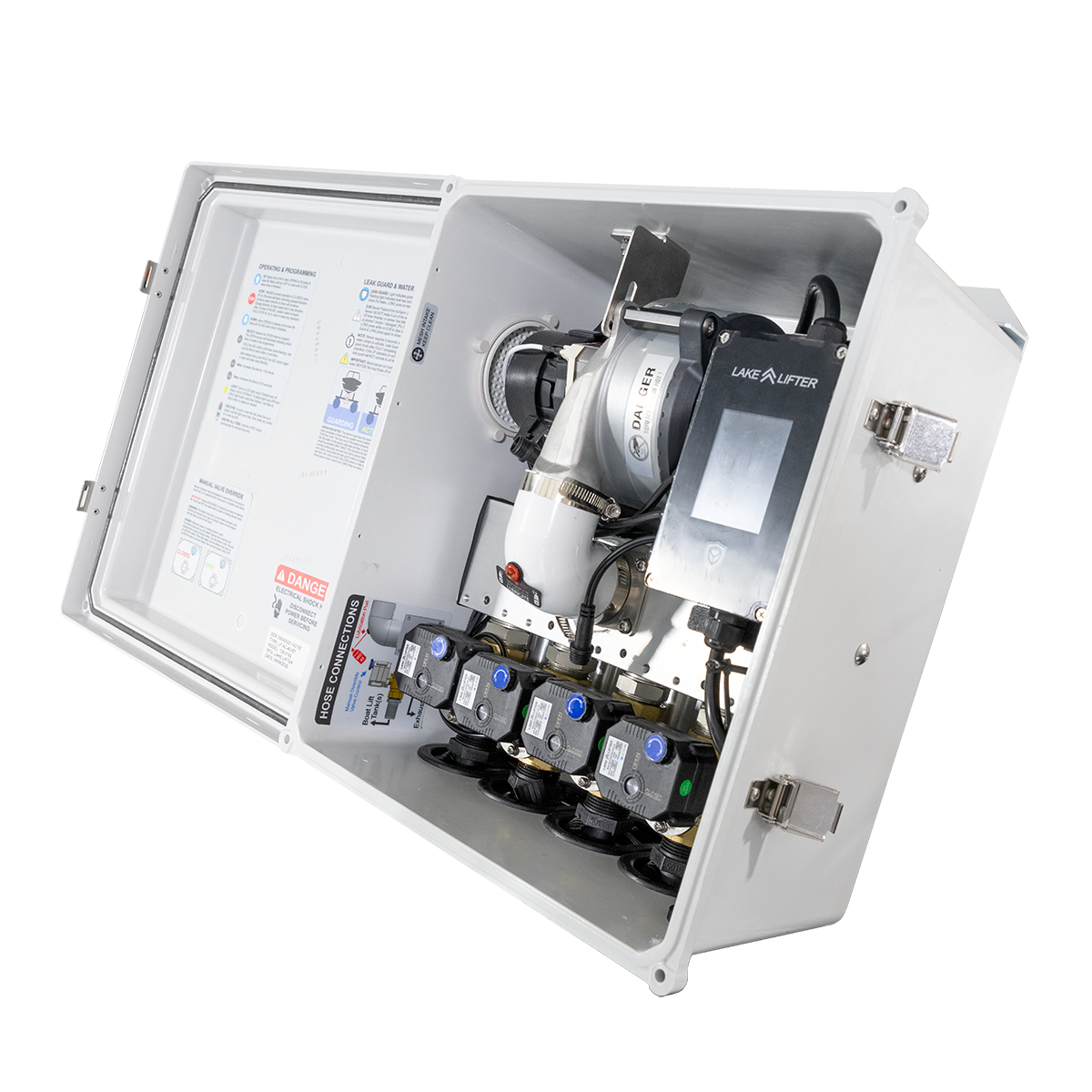 Mechanical pump system with control panel on a white background
