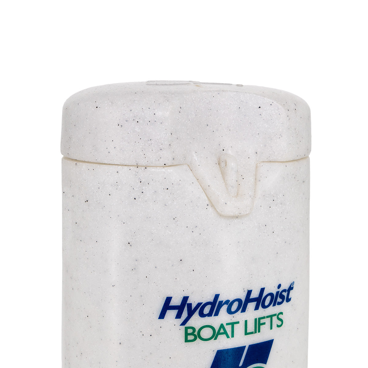 White speckled cooler with HydroHoist Boat Lifts logo on a white background