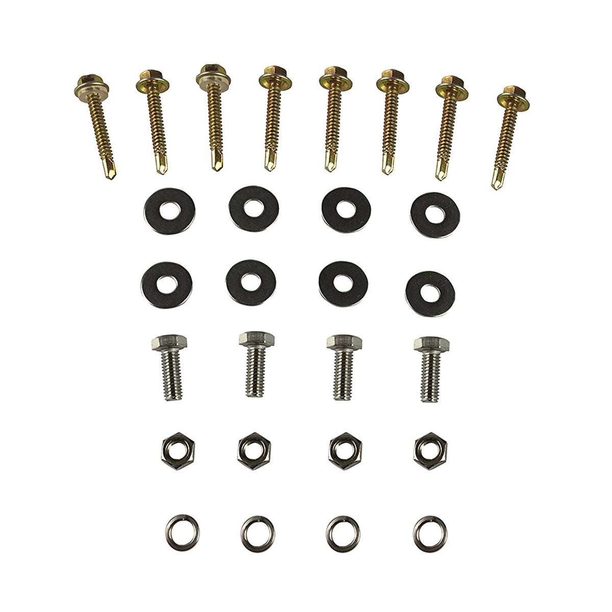 Set of screws and washers on a white background