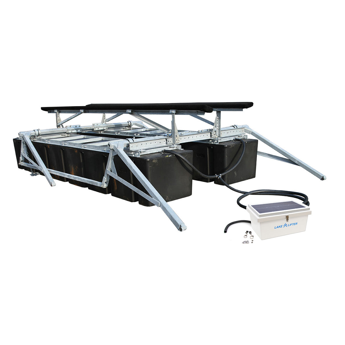 Solar-powered boat lift system on a white background