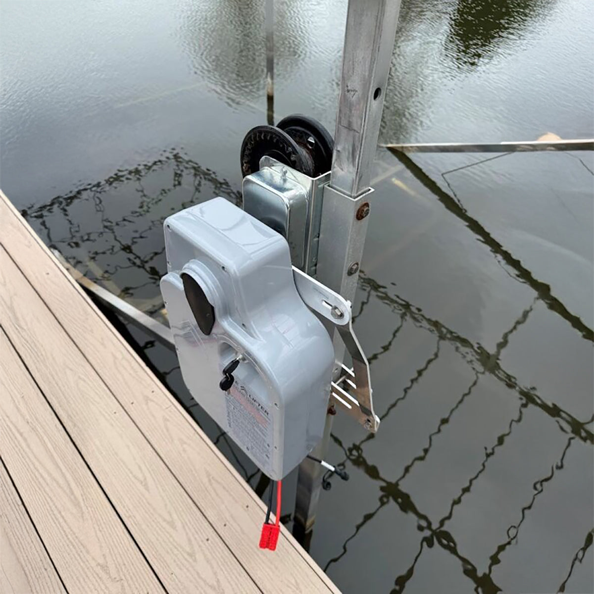 DCR boat lift motor mounted on a lift