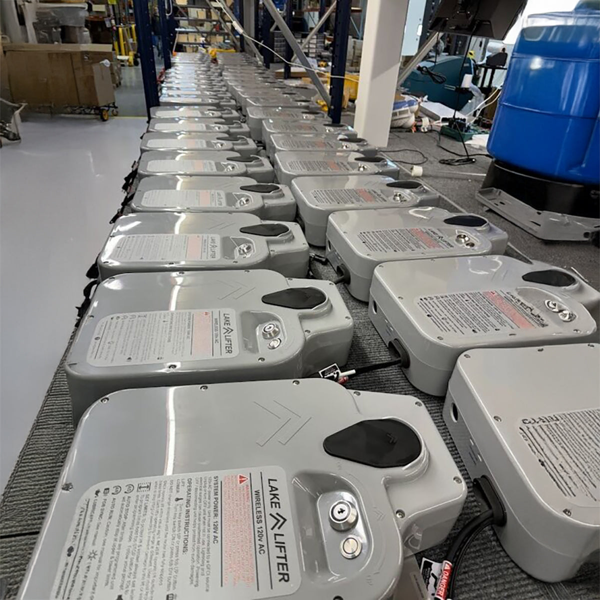 Row of Lake Lifters n a warehouse