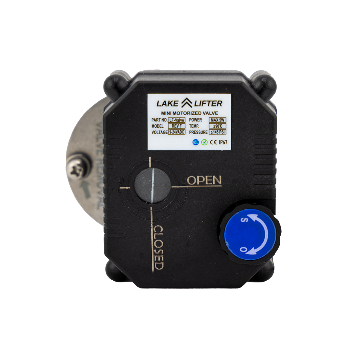 Lake Lifter mini motorized valve on a white background