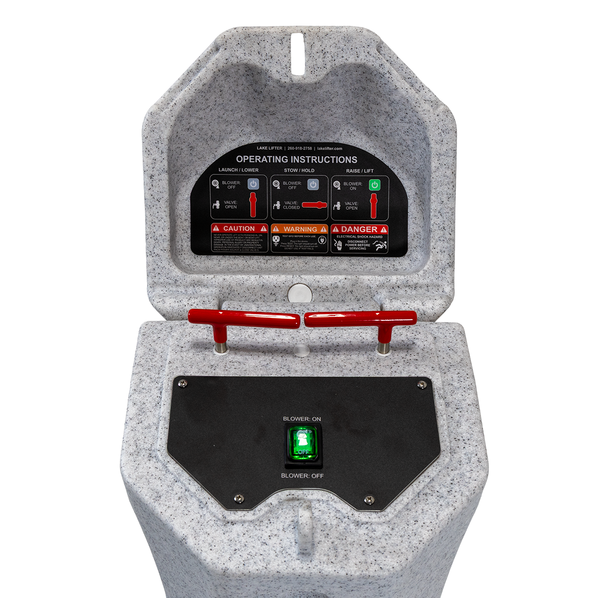 Gray blower motor pedestal with control panel on a white background