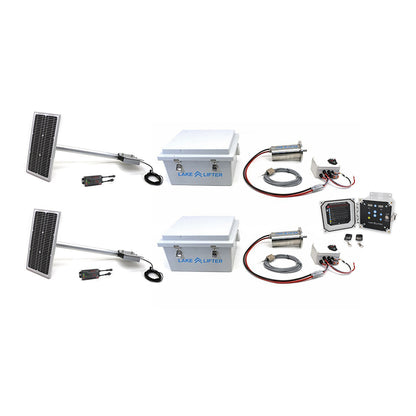 Collection of solar panels, batteries, and electronic components on a white background