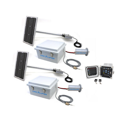 Solar panel system with batteries and controllers on a white background