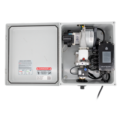 Electrical control panel with various components on a white background