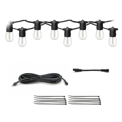 String lights with bulbs, cable, and connectors on a white background