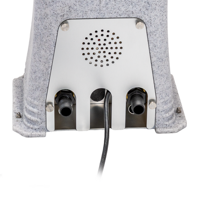 Close-up of a Lake Lifter control station's exhaust with a metallic grill on a white background