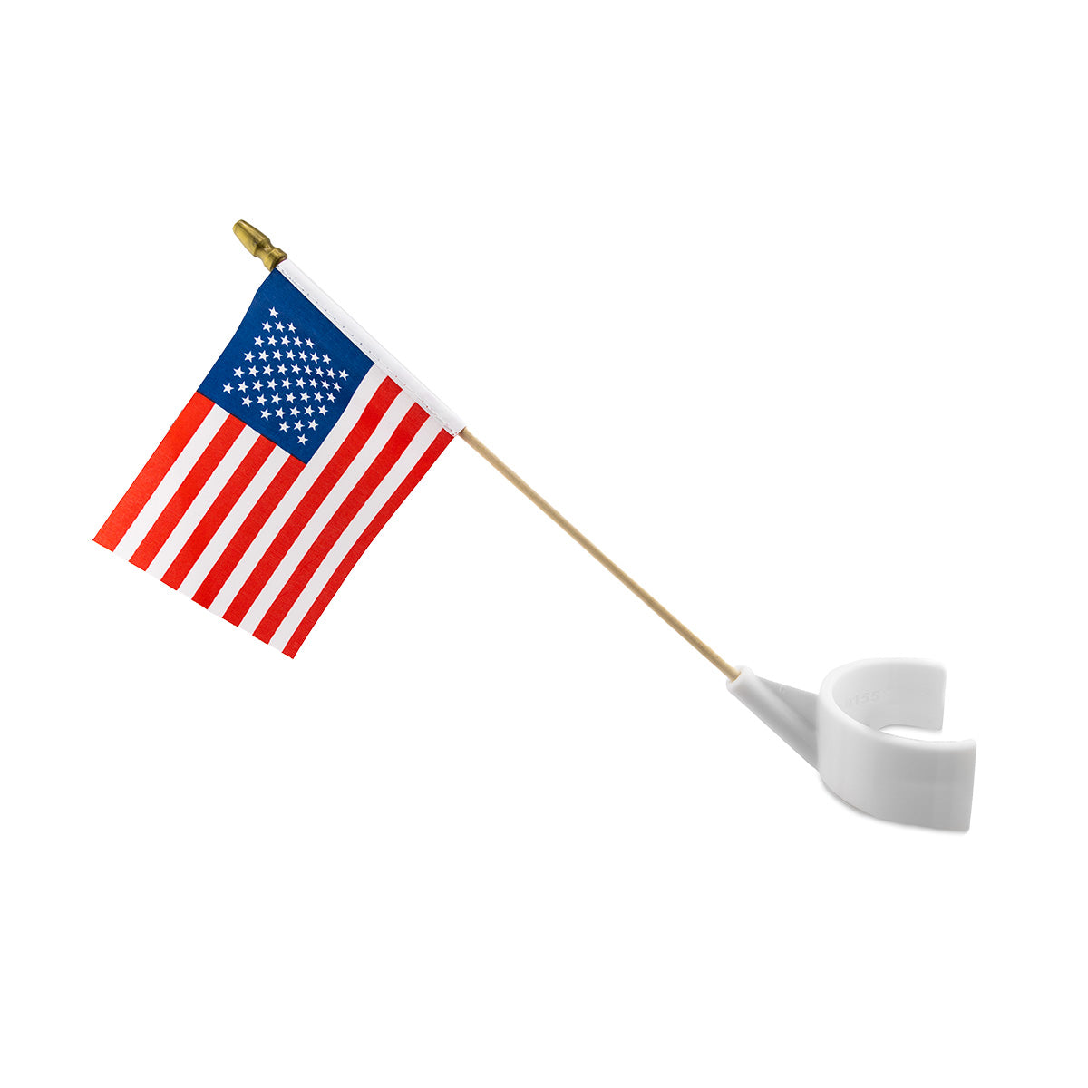 American flag on a stick with a white base on a white background