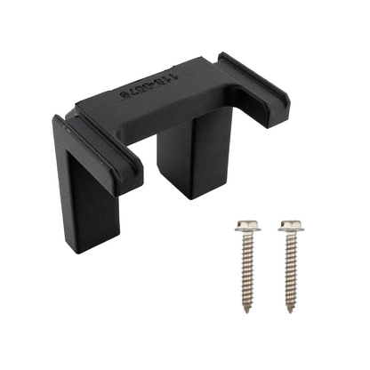 Black bracket with screws on a white background